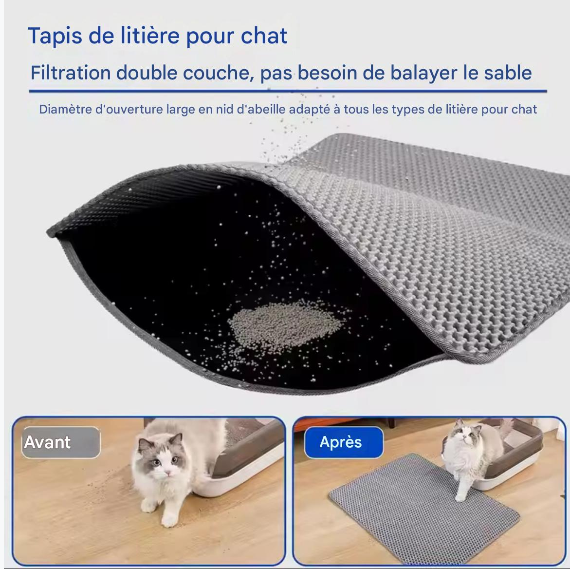🐾 Tapis de litière imperméable pour chat – Double couche piégeuse