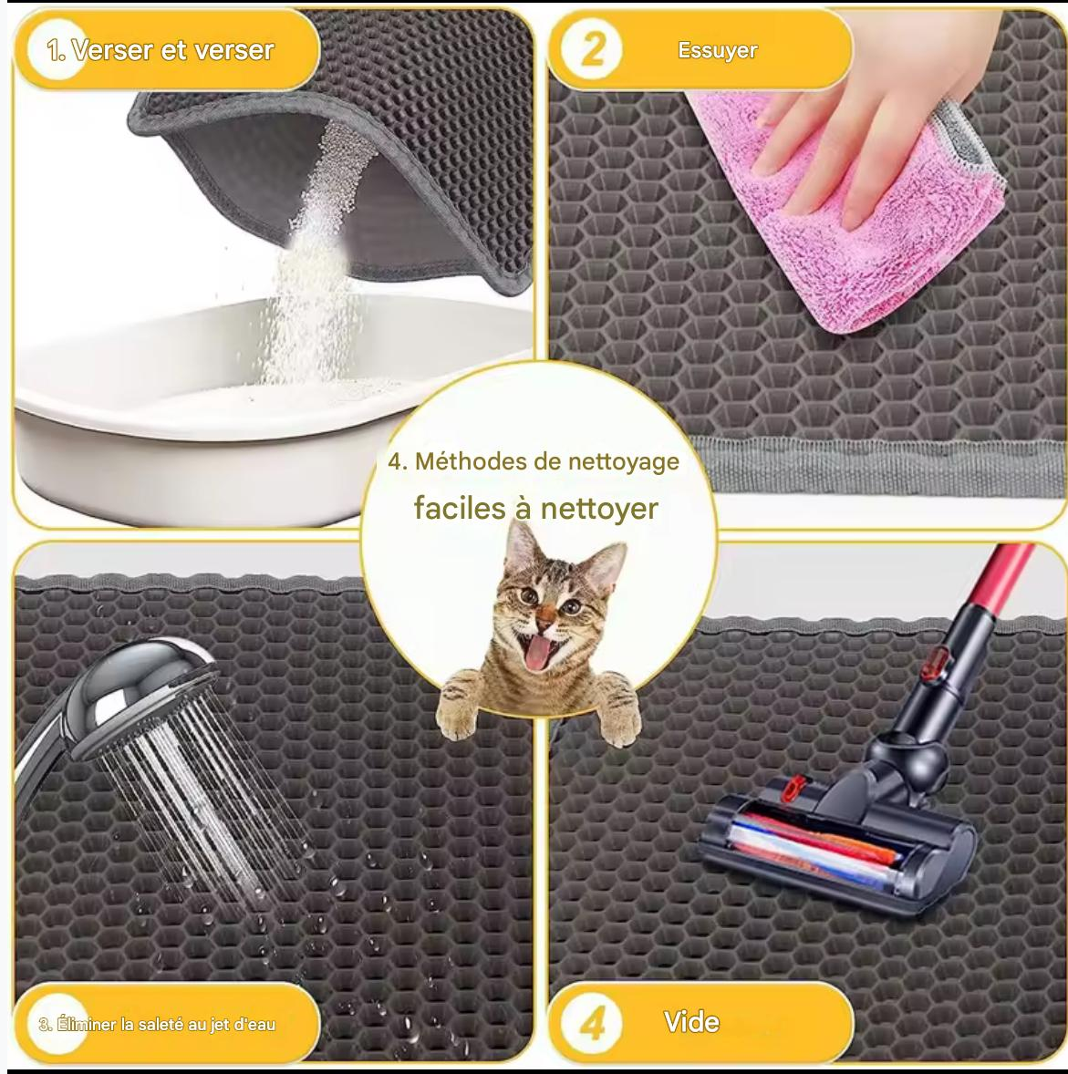 🐾 Tapis de litière imperméable pour chat – Double couche piégeuse