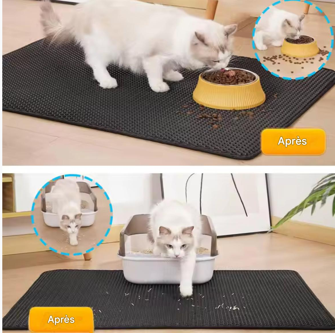 🐾 Tapis de litière imperméable pour chat – Double couche piégeuse
