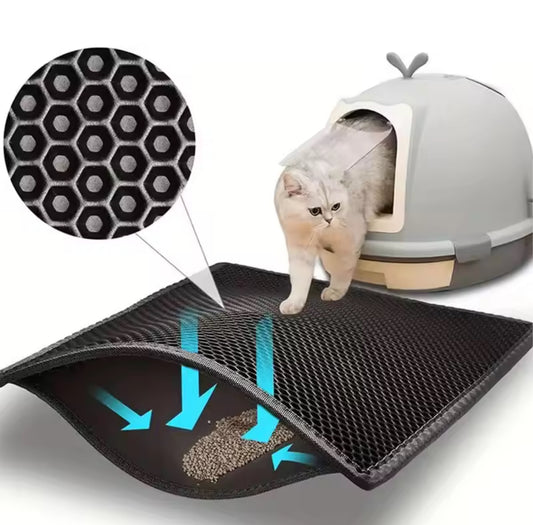 🐾 Tapis de litière imperméable pour chat – Double couche piégeuse